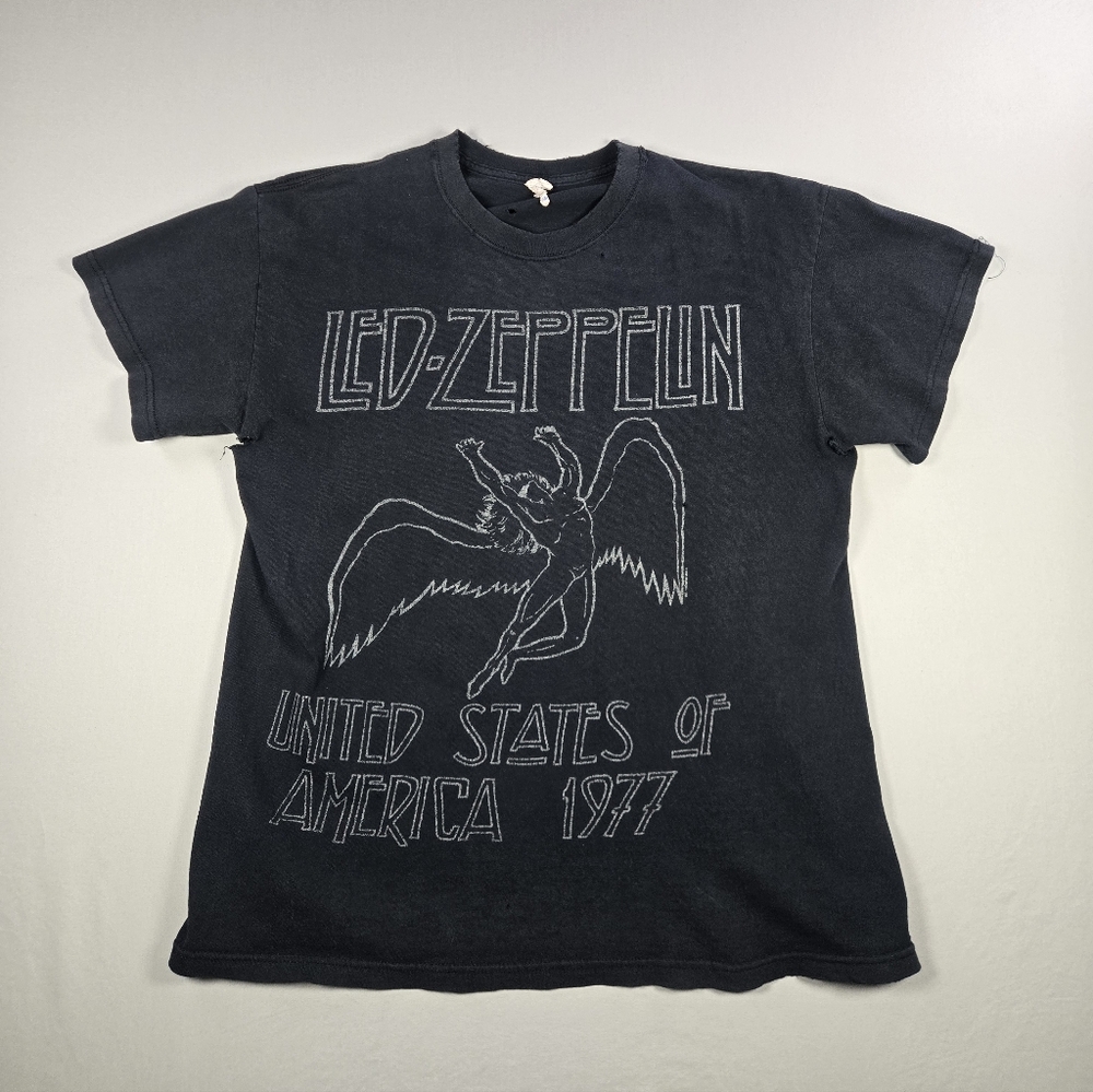 VINTAGE 02-07 "1977" Led Zeppelin US Tour Shirt Anvil Tag Thrashed Faded Grail M